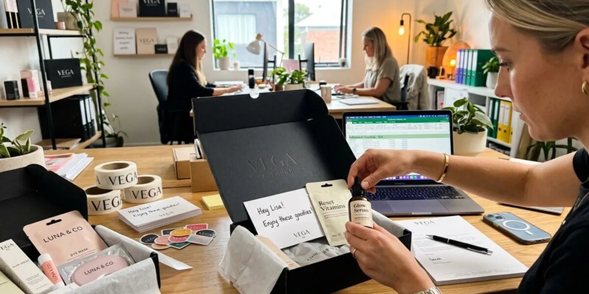 PR-Agentur bereitet Produktpakete für Influencer-Seeding vor