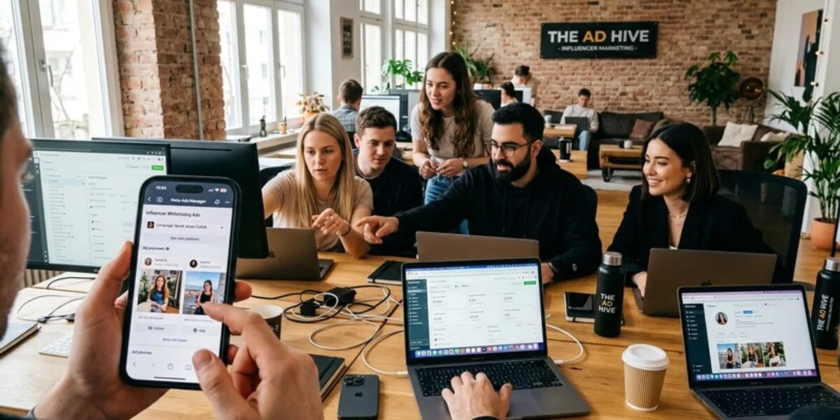 Werbeagentur-Team schaltet Influencer-Whitelisting-Ads