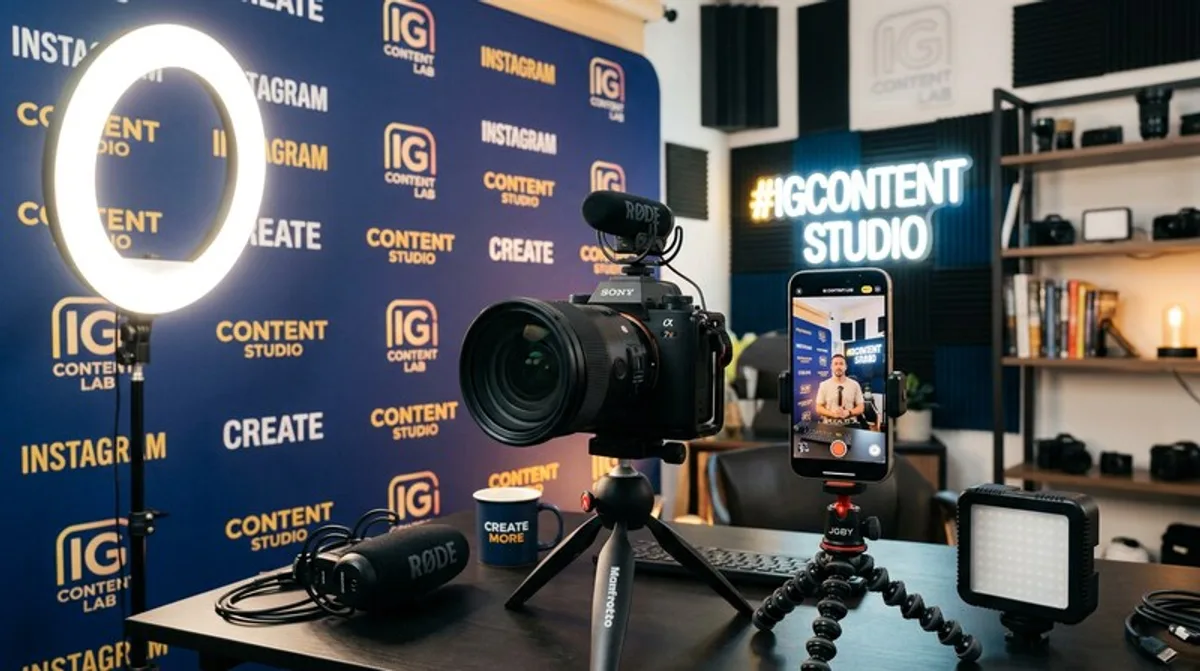 Instagram Content Produktion Studio Kamera Licht Gebrandeter Hintergrund