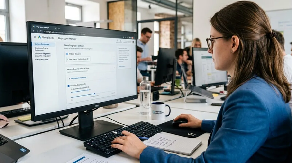 Retargeting Pixel Einrichtung Monitor Closeup Custom Audiences Lookalike Segmente Dashboard Agentur